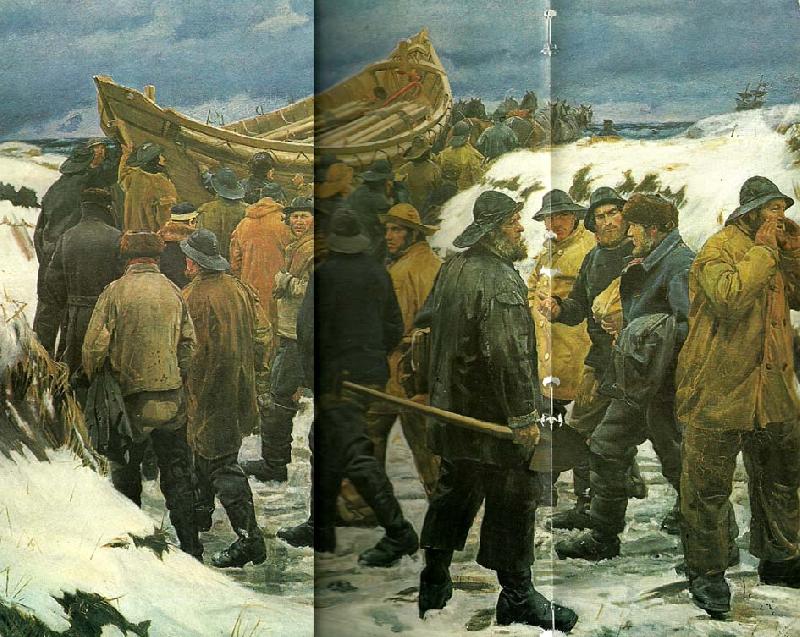 Michael Ancher redningsbaden fores gennem klitterne